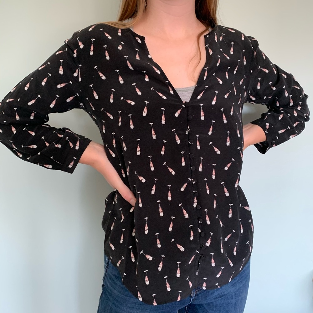 Joie Silk Champagne Bottle Blouse S
